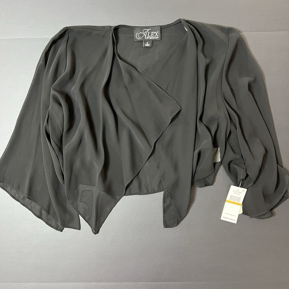 Alex Evenings Black Chiffon Callie Cover Up Top Womens S Bolero Sheer Boho NWT